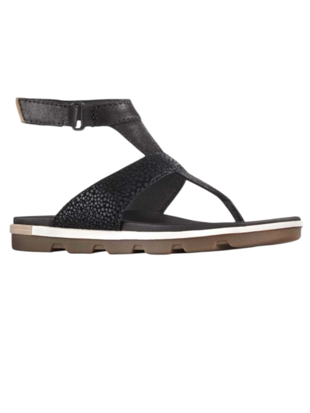 SOREL Sandals Torpeda Black Leather Thong  Ankle Straps Outdoor Shoe Size: 7 1/2